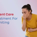image for the blog post showing a woman, suffering and feeling ick because of vomiting and the suggestion for her is to go to urgent care for vomiting.